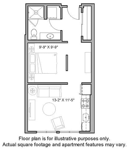 O4 1 Bed South S609 floor plan