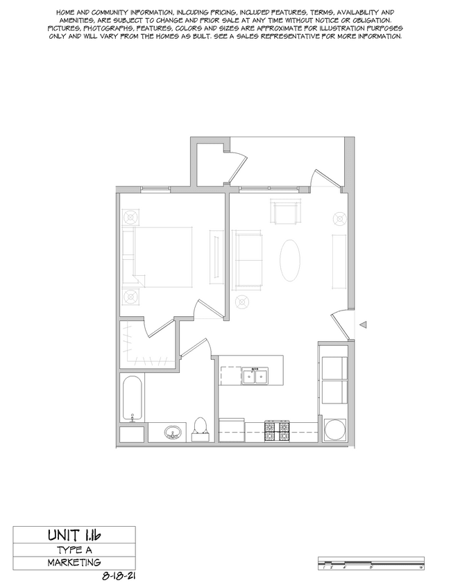1 Bed 1 Bath A105 floor plan