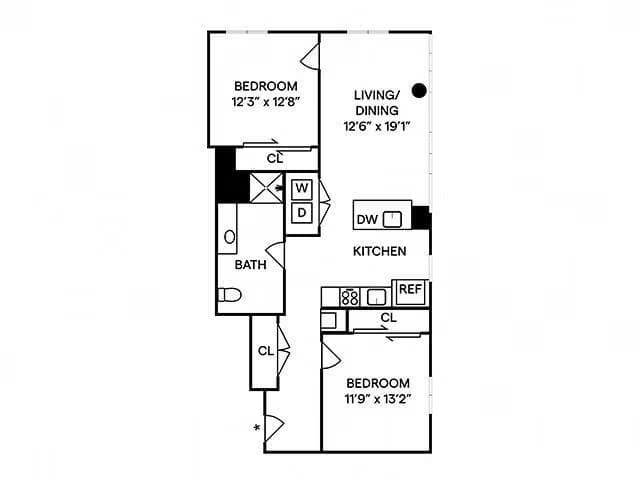 2 Bedroom 1 Bathroom Affordable -MFTE Program 0407 floor plan