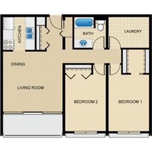 2BD 1BTH A 201 floor plan