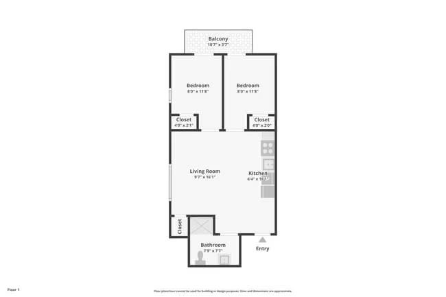 2 Bed 1 Bath C 301 floor plan
