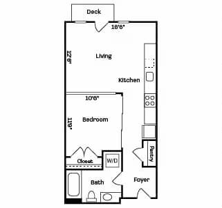 1BD, 1BTH AO 623 floor plan