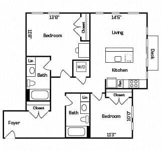 2BD, 2BTH F 243 floor plan
