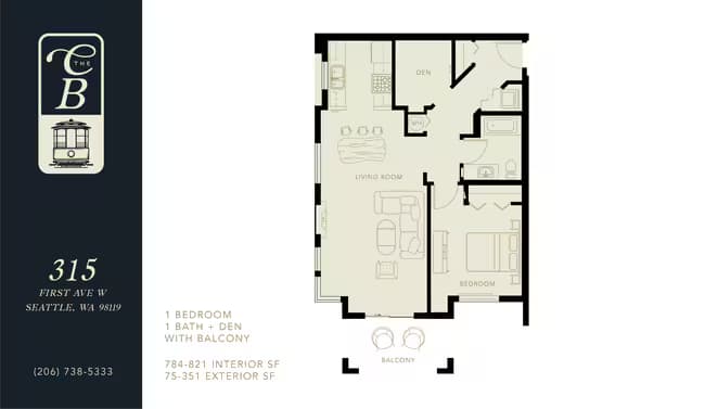1 Bed 1 Bath with Den 220 floor plan