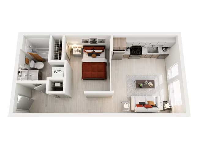 Open 1x1 D 302 floor plan