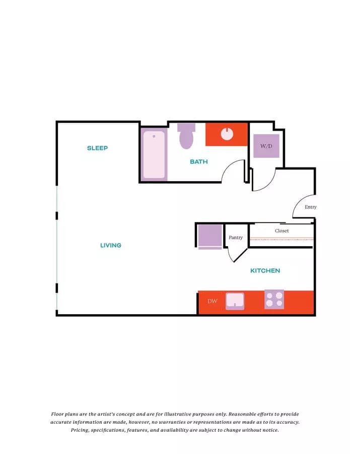 Studio, 1 Bath - Apt D (Income Qualified) 208 floor plan