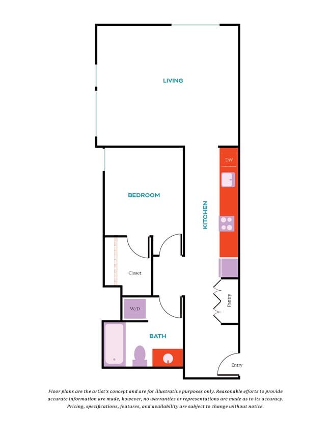 1 Bed, 1 Bath - Apt H 424 floor plan