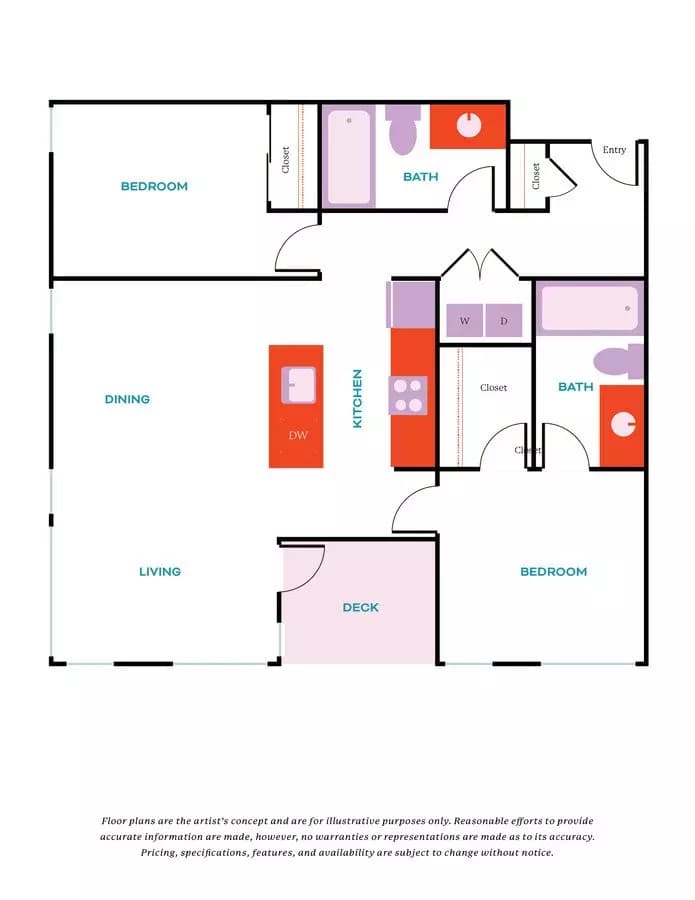2 Bed, 2 Bath - Apt B 621 floor plan