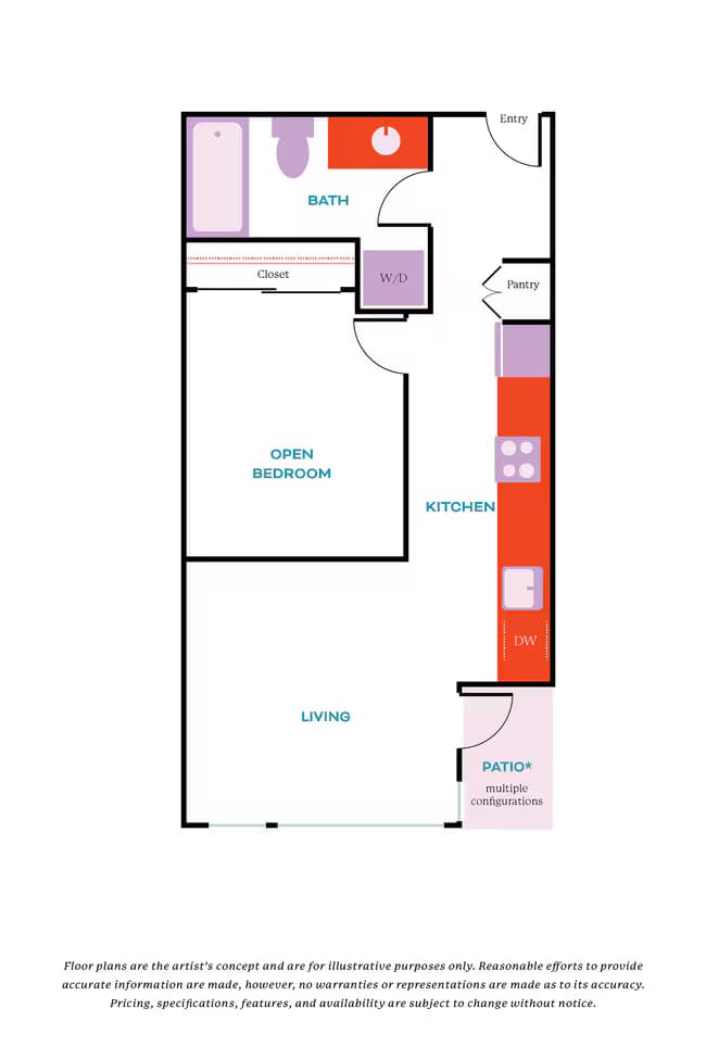 Open 1 Bed, 1 Bath - Apt B 216 floor plan