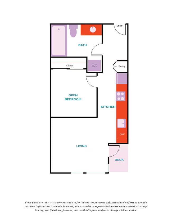 Open 1 Bed, 1 Bath - Apt D 415 floor plan
