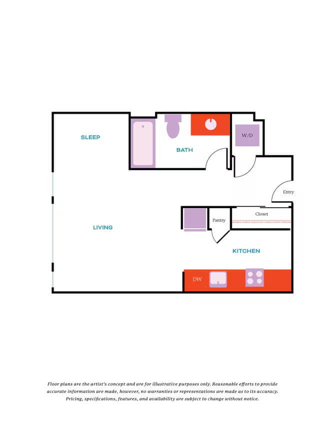 Studio, 1 Bath - Apt C 523 floor plan