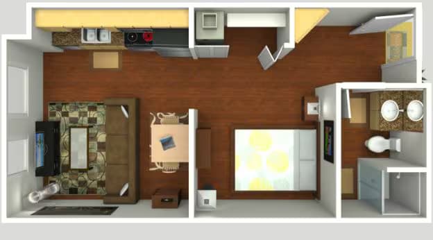 1 Bed 1 Bath - 451 sqft 207 floor plan