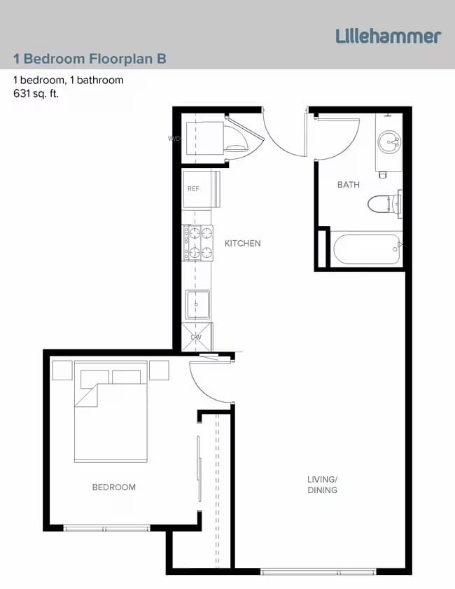 1 Bedroom B 521-MFTE floor plan