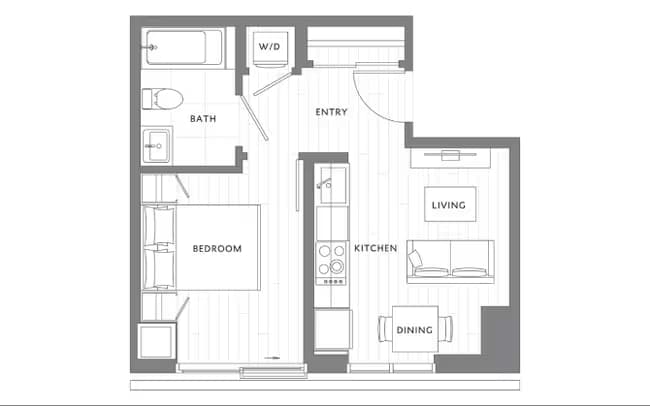 1 Bedroom 1 Bath A1 S-2007 floor plan