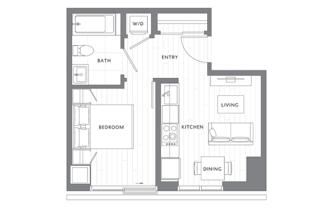 1 Bedroom 1 Bath A2 N-0418 floor plan