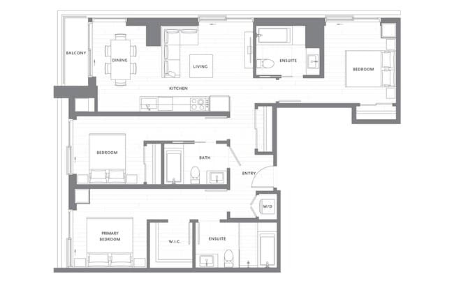 3 Bedroom 3 Bath C1 N-3107 floor plan