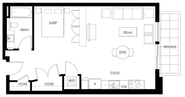 Studio 600 699 sf 302 floor plan