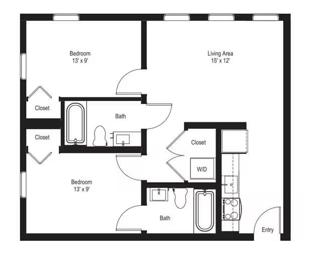 2 Bedroom, 2 Bath 619 floor plan