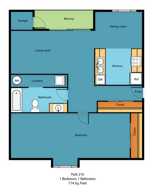 One Bedroom One Bathroom E_201 floor plan