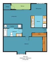 One Bedroom One Bathroom B_104 floor plan