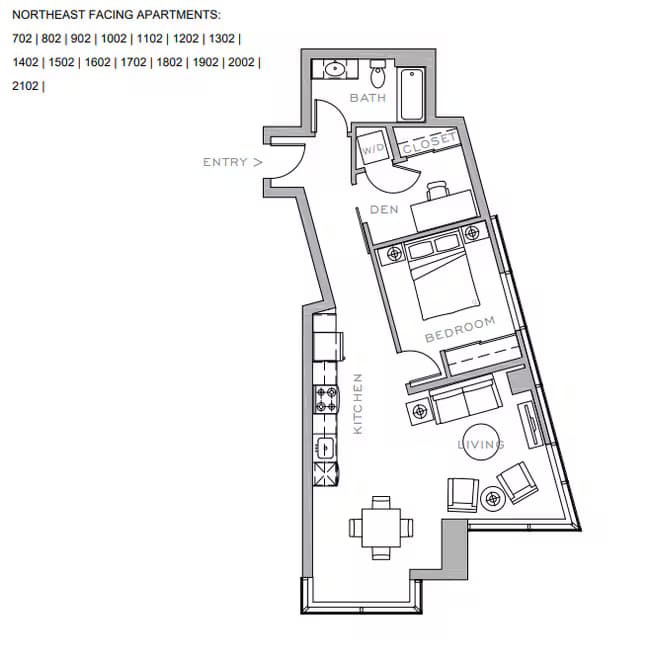 1x1 + Den B1 1302 floor plan