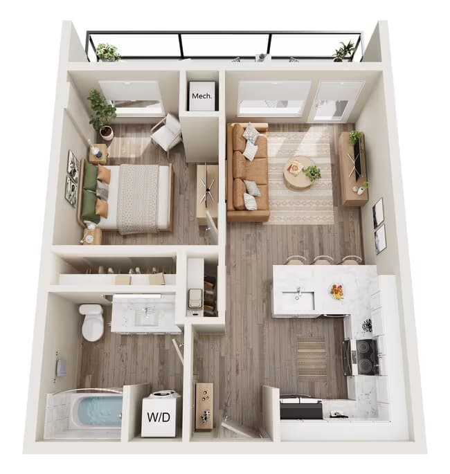 A2 One Bedroom 736 floor plan