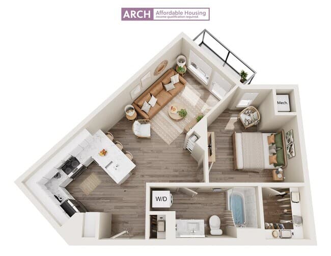 A4 Affordable One Bedroom 418 floor plan