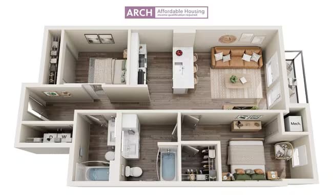 B3 Affordable Two Bedroom 448 floor plan