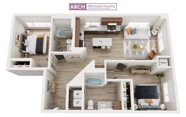 B8 Affordable Two Bedroom 457 floor plan