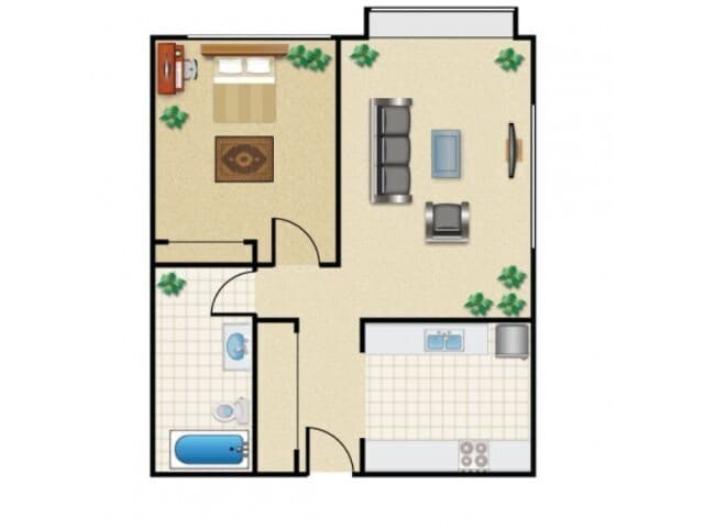 1x1 Private Apartment floor plan
