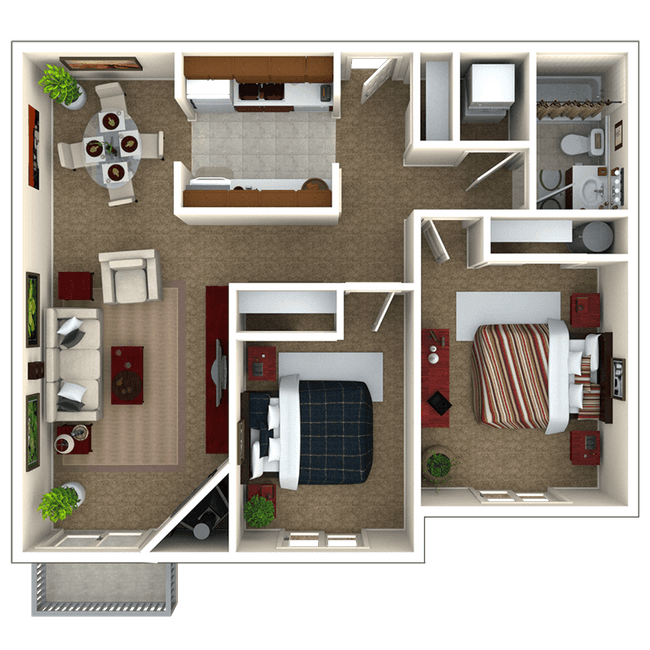 2 Bed 1 Bath floor plan
