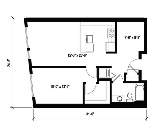1x1 Den D1 553 floor plan