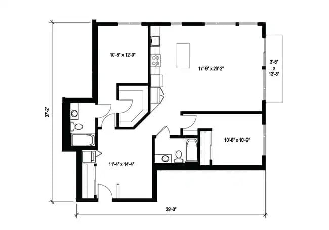 2x2 Den E10 509 floor plan