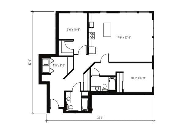 2x2 Den E9 409 floor plan