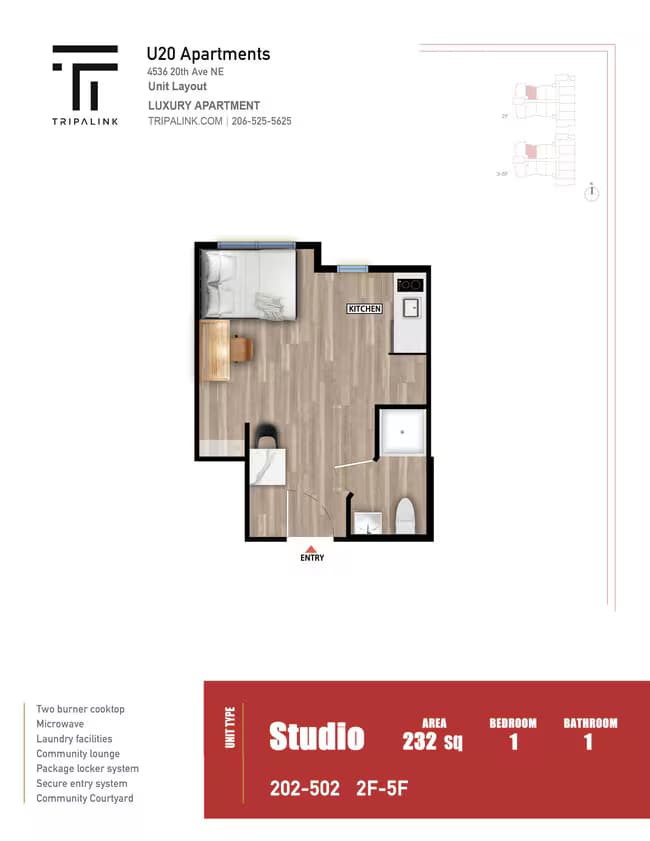 Studio - 232 sqft 213 floor plan