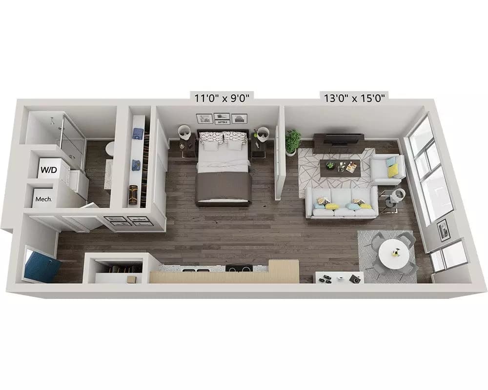 One Bedroom A1U 2201 floor plan
