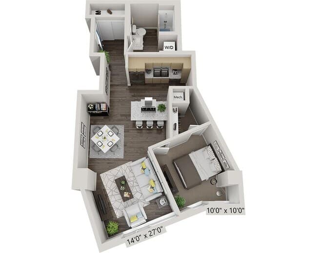 One Bedroom A1U 1901 floor plan