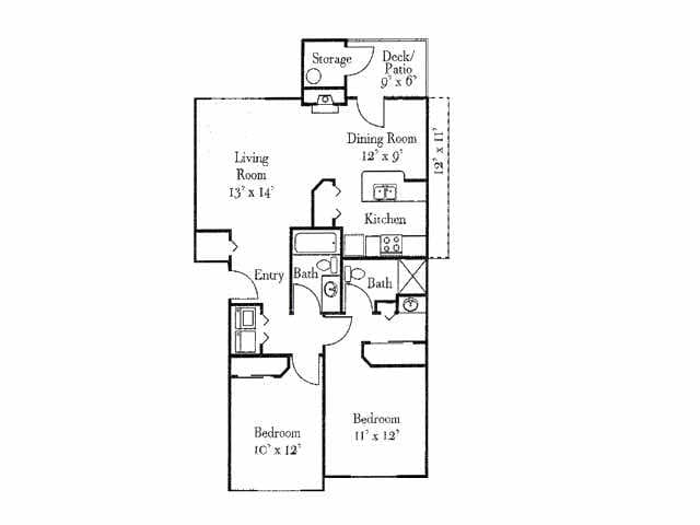 2 Bed / 2 Bath, 1056 sq. ft. floor plan