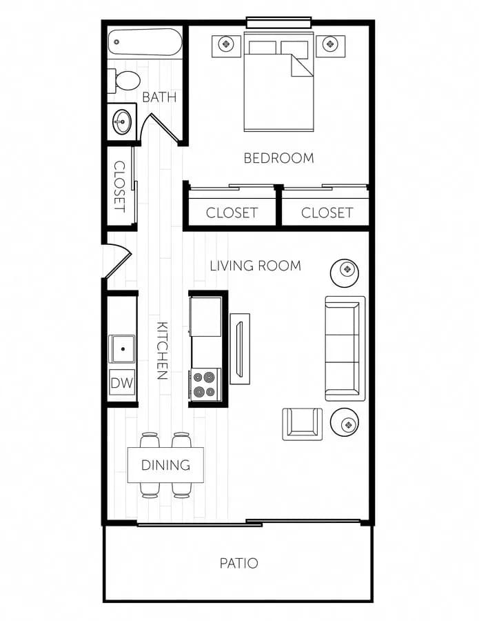 One Bedroom - Medium B105 floor plan