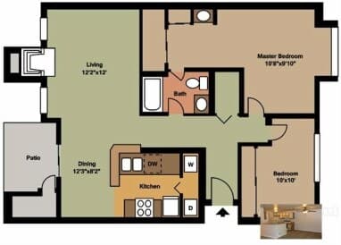 2 Bedroom / 1 Bathroom D204 floor plan