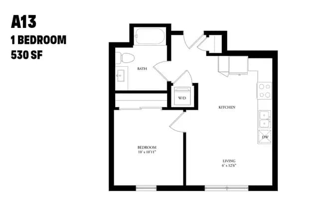 One Bedroom A13 651 floor plan