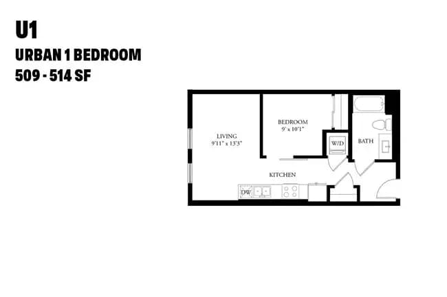 Urban One Bedroom U1 610 floor plan