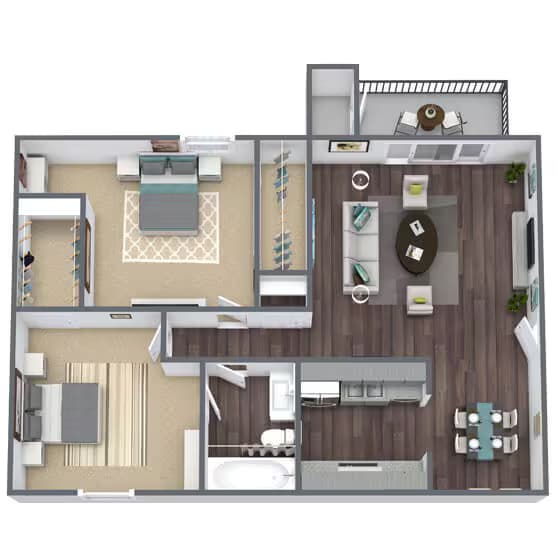 2 Bed - 1 Bath 259 floor plan