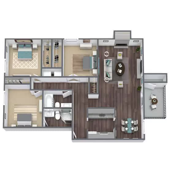 3 Bed - 2 Bath 203 floor plan