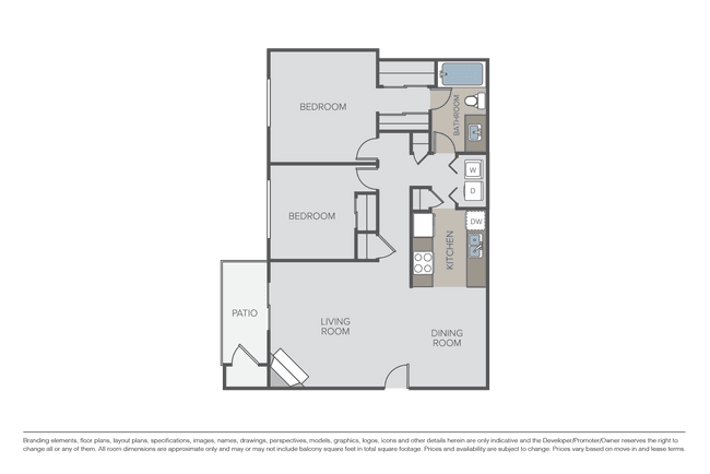 2 Bed 1 Bath - B1 NN1104 floor plan