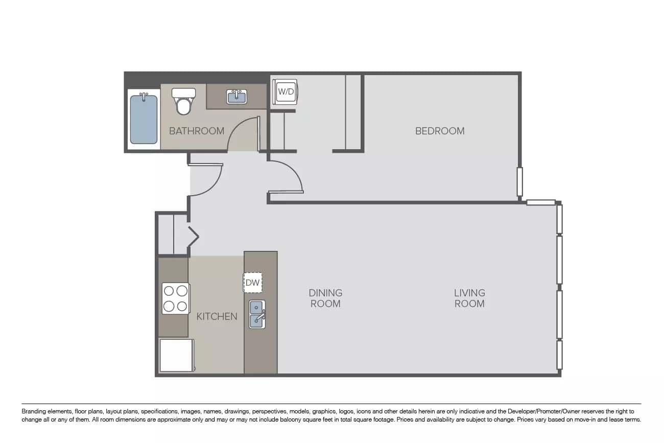 1 Bed 1 Bath East A 307 floor plan