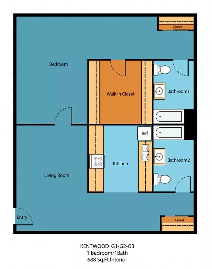 1x1B B-104 floor plan