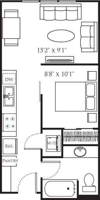 Open 1 Bedroom B 425 floor plan