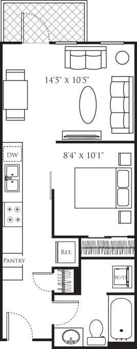 Open 1 Bedroom C 818 floor plan