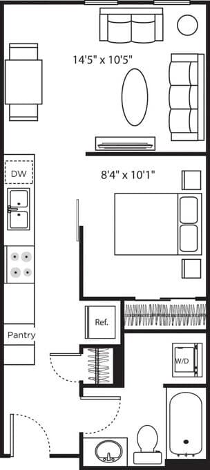 Open 1 Bedroom C_NOBALCONY 319 floor plan